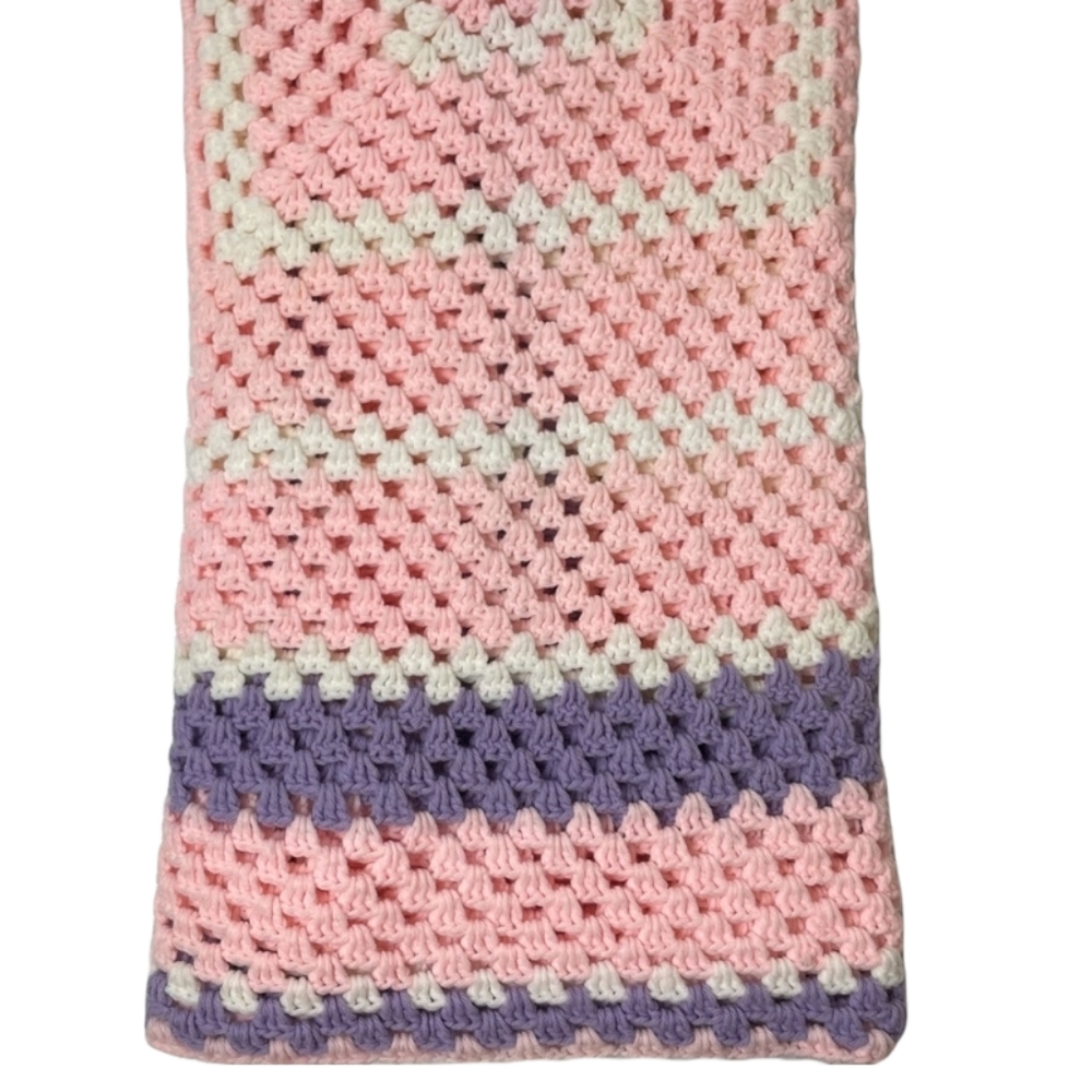 Hand Crocheted Blanket Handmade Quilt Hand Crafted Quilt Colorful Knit Lavender - Picture 8 of 12